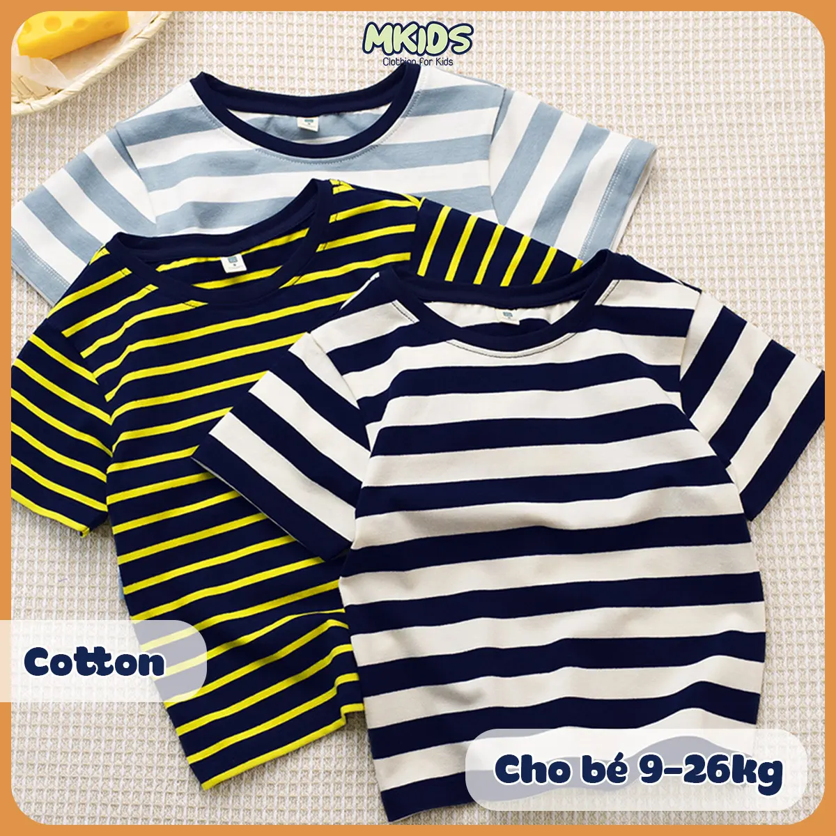 Áo thun sọc cho bé nhiều màu dễ thương, chất thun cotton mềm mịn xịn xò thoáng mát cho bé mặc nhà đi học đi chơi