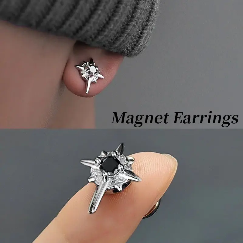 New Polaris Magnetic Earclip Men Fashion Personality Hip-hop Ear Rings Zircon No Earhole Cross Stars Earrings Ear Studs Jewelry