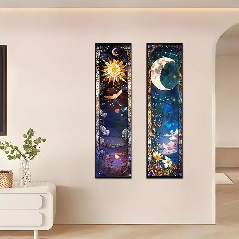 Moon & Starry Sky Pattern Tapestry, 2 Counts/set Aesthetic Art Vertical Tapestry, Wall Hanging for Home Dorm Decor, Perfect Gift for Friends 2