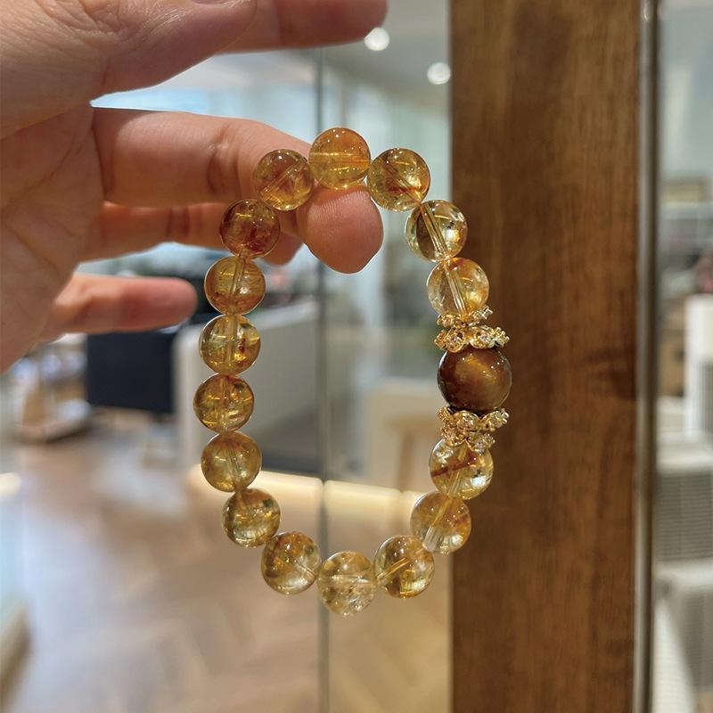 Natural Yellow Pagoda Crystal Tiger Eye Stone Unique Niche Wealth-Attracting Bracelet for Women Large Round Beads Accessories Wholesale from Manufacturer 1