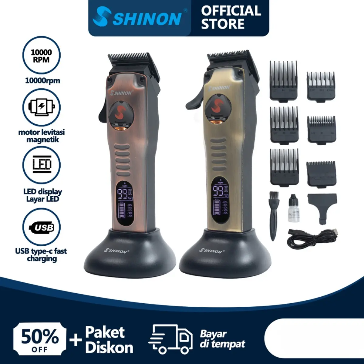 SHINON Clipper Rambut Alat Cukur Rambut Mesin Cukur Rambut  Mesin Cukur Kumis Elektrik Trimmer Jenggot Alat Potong Rambut Alat Pangkas Rambut Clipper Bergas Rambut Rechargeable Shaver Listrik Mesin Cukur RPM 10000 Cordless Razor Sisir Pria clipper  manual