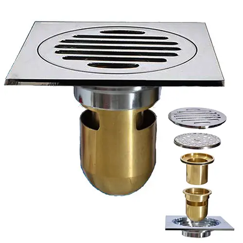 Thoát Sàn VIP INOX Đúc nguyên khối, Dày 4 ly, Đuôi đồng thau, chống mùi hôi, ngăn côn trùng bò lên, ngăn nước trào ngược, lượt rác tối ưu ngăn nghẹt cống dùng thoát nước cống trong nhà tắm, và sàn nước