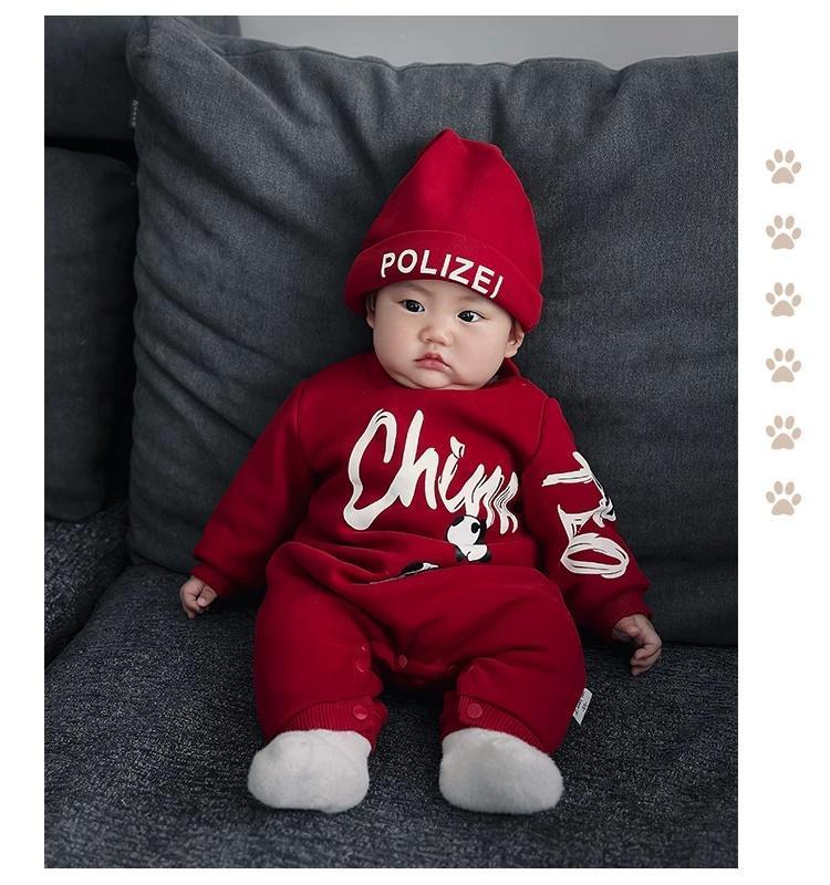 Product Introduction of Áo Jumpsuit Quần Lót Lông Cừu Cho Em Bé Phong Cách Mùa Thu Và Mùa Đông, Màu Đỏ Lễ Hội, Thích Hợp Cho Một Tháng Tuổi Và Một Trăm Ngày, Quần Áo Năm Mới, Siêu Dễ Thương 4