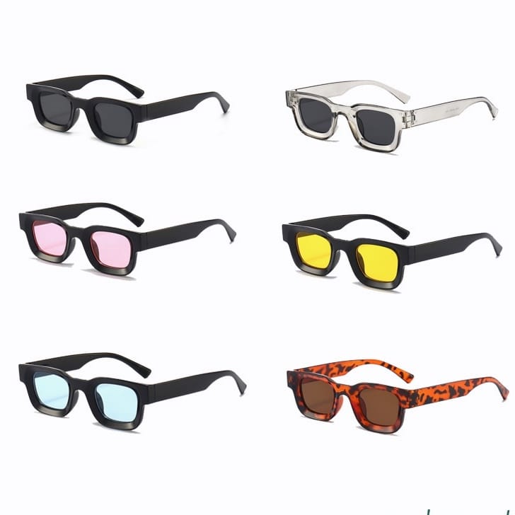 Kacamata Hitam Frame Persegi Panjang Lensa UV400 Vintage Untuk Pria Dan Wanita Sunglasses Eyewear