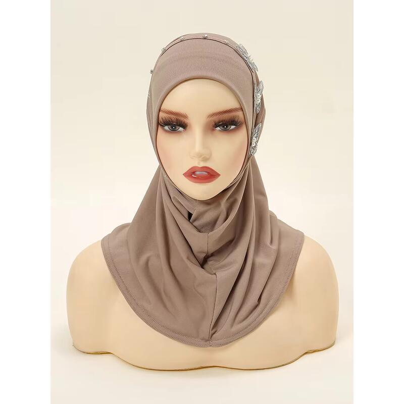 Product Introduction of Crystal Hemp Butterfly Nail Drill Instant Hijab Undercap Chin Part Solid Color Inner Cap Woman Muslim Caps Bonnet 5540cm 3