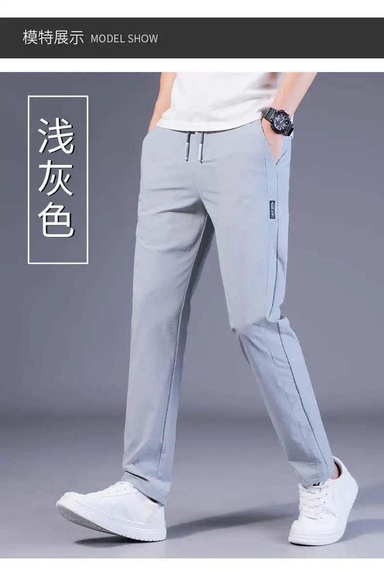 Product Introduction of Men's Ice Silk Pants Loose Breathable Straight Slim Casual Pants Summer Thin Long Pants Elastic Men's Sports Wholesale 6