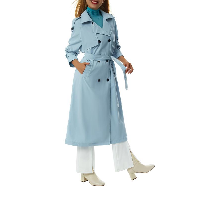 Product Introduction of Women´s Double Breasted Long Trench Coat, Classic Lapel Long Sleeve Windproof Overcoat with Belt Womenswear Army 36