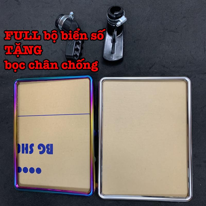 Bộ biển số xe máy xi viền inox titan TẶNG bọc chân chống, gồm 3 món gồm khung+viền+mica gắn nhiều dòng xe - Phụ Kiện, Phụ Tùng khung  biensotitan Cao Su