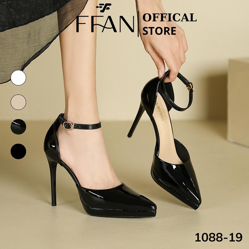 Giày cao gót mũi nhọn đế đúp gót nhọn 8-10 phân [da mềm mại] 108819 FFAN STORE, bít mũi quai cài màu đen be trắng da lộn