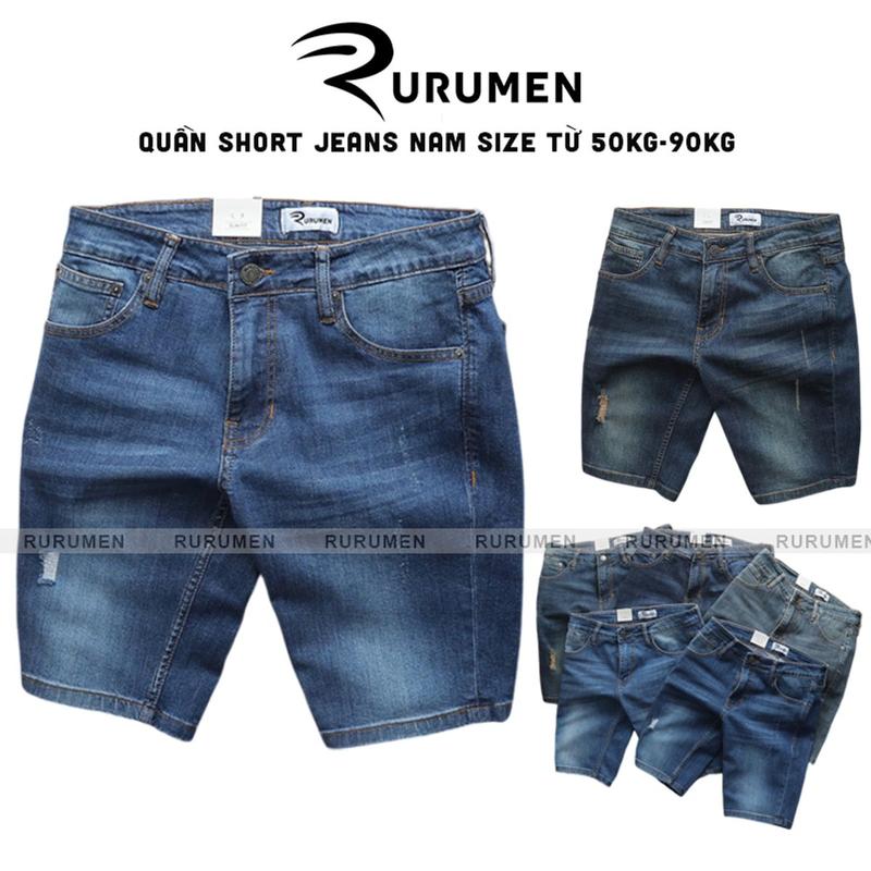 Quần Short Jeans Nam Rurumen Cao Cấp Chất Liệu Jeans Co Giãn Size Từ 50kg-90kg Big Size