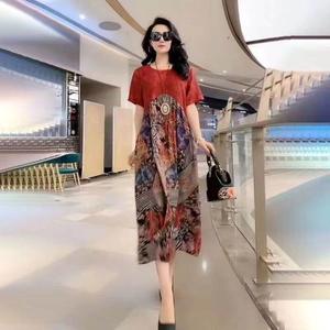 2025 Ethnic Style Plus Size Fat Girl Can Wear Short Sleeve Dresses Women Korean Style New Version Fashion Casual Showing Slim Loose Long Dress