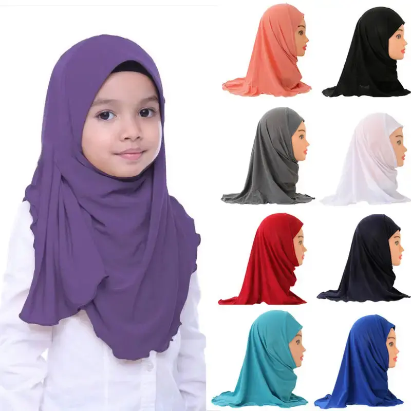 Children Beautiful Plain Small Girl Hijab Headscarf Simple Cute Hijab Hats Women's Caps Can Fit 2-6 Years Old Girls Wrap Head Scarves