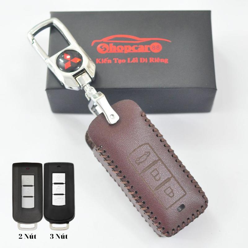 Bao da chìa khoá xe Mitshubishi Attrage, Xforce, Xpander, Triton, Outlander, Pajero... chìa thông minh, nhiều màu sắc. Da bò thật. 1