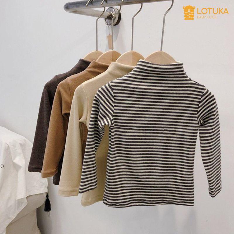 Áo Giữ Nhiệt LOTUKA Chất Liệu Lót Lông Nhung, Áo Dài Tay Cổ Lọ Ấm Áp Cho Bé, Quần Áo Trẻ Em Size 4-18kg