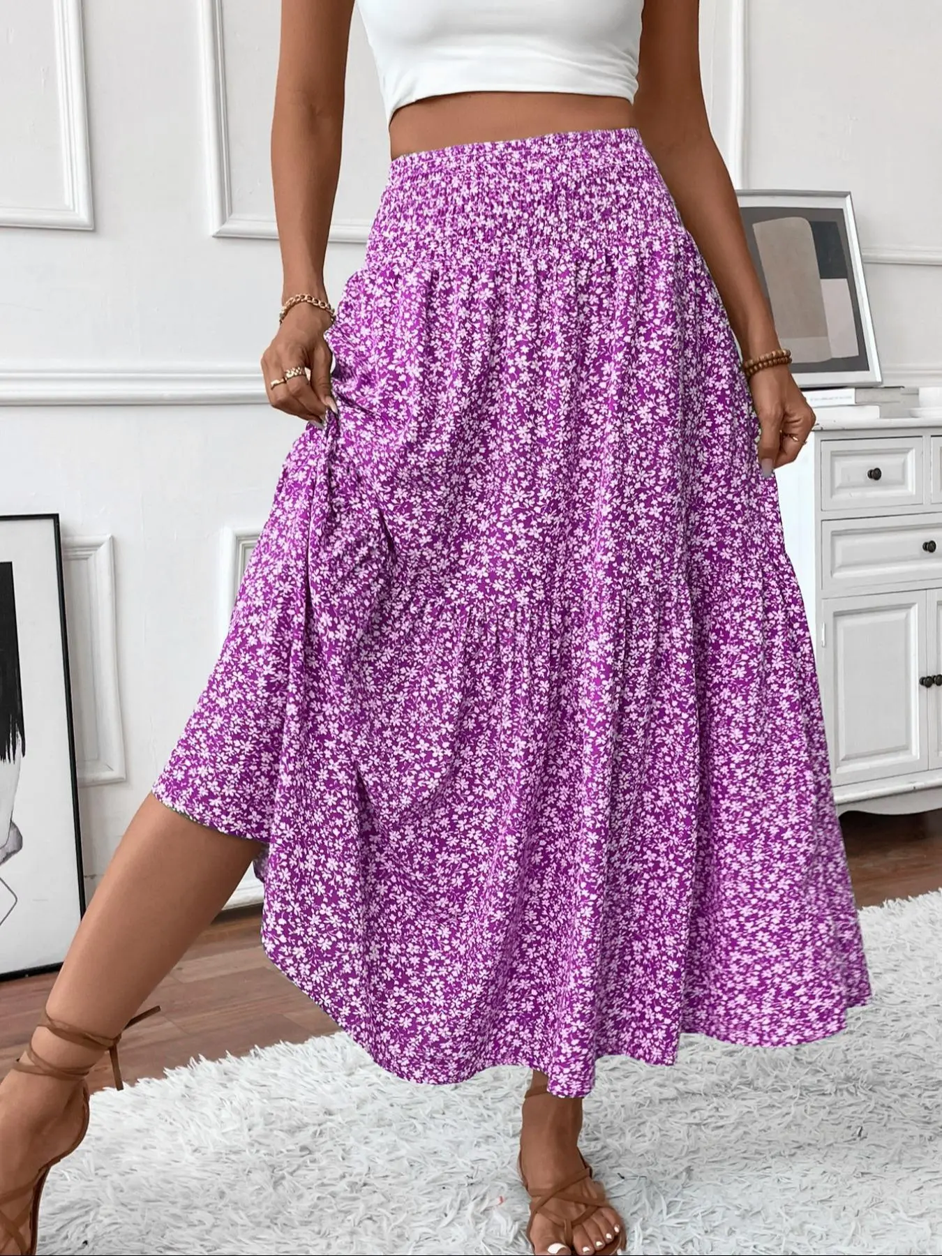 Women's Ditsy Floral Print Skirt, Boho Casual A Line Long Skirt for Beach Holiday Vacation,  Skirts for Women, Ladies Summer Clothes