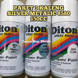 Pilok Pilox Cat Diton Paket 3 Kaleng 150cc Paketan Lengkap Silver Metalic Metalik 8580 Primer Grey Epoxy 8020 Clear Glossy 8540