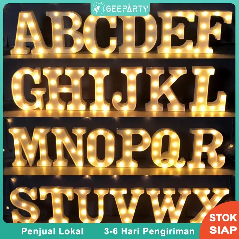 Lampu LED Huruf Alfabet 3D DIY Lampu Huruf Hiasan Dinding untuk ...