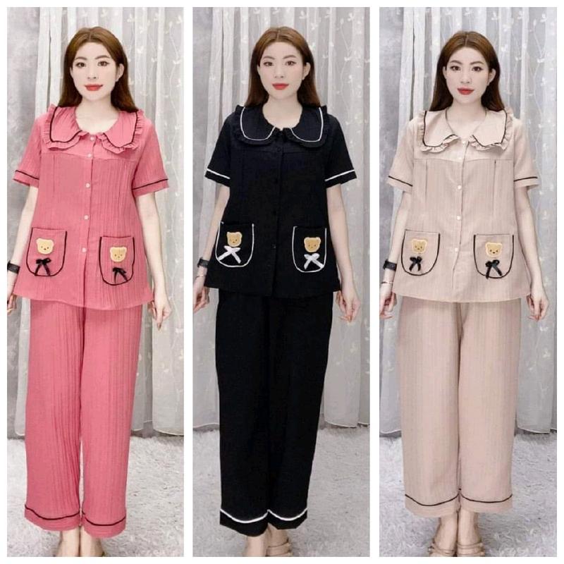 (Có size từ 50-110kg)Bộ đồ bầu và sau sinh Bigsize quần dài tay ngắn chất đũi gân cực xinh Cotton Thai kỳ Thai sản