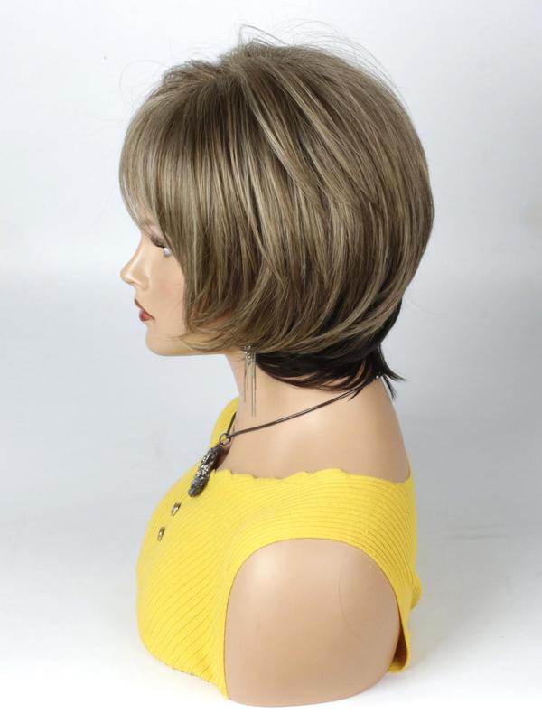 Women's 10inch Short Straight Synthetic Hair Wigs, Natural Fluffy Heat Resistant Hair Wigs with Thin Bangs, Chic Hair Wigs for Daily & Cosplay & Costume Party Decor 3