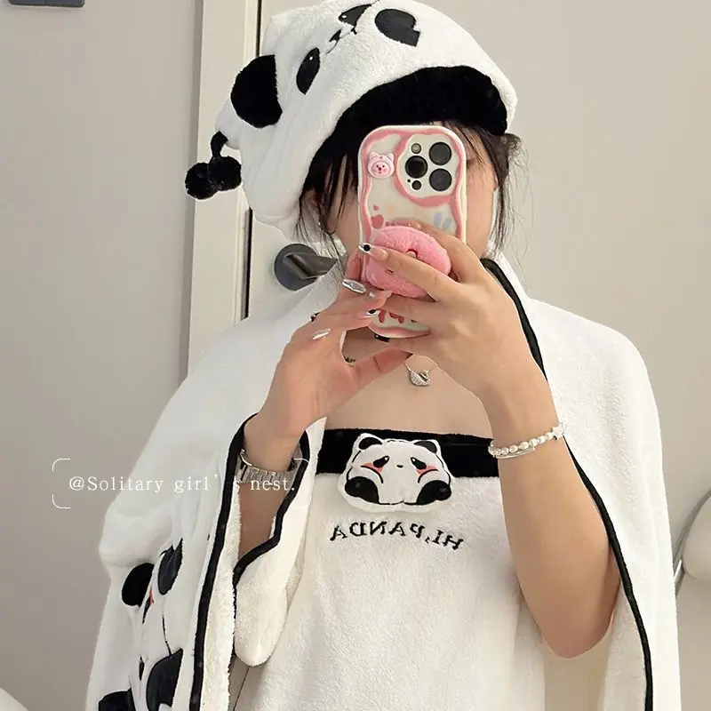 Tudung Pengeringan Rambut, Rekaan Panda, Tuala Mandi, Tuala Tiga Helai, Bahan Bulu Karang Baharu, Tudung Mandian, Skirt Mandi, Jubah Mandi, Boleh Dipakai dan Dibalut, Untuk Dewasa Supplies