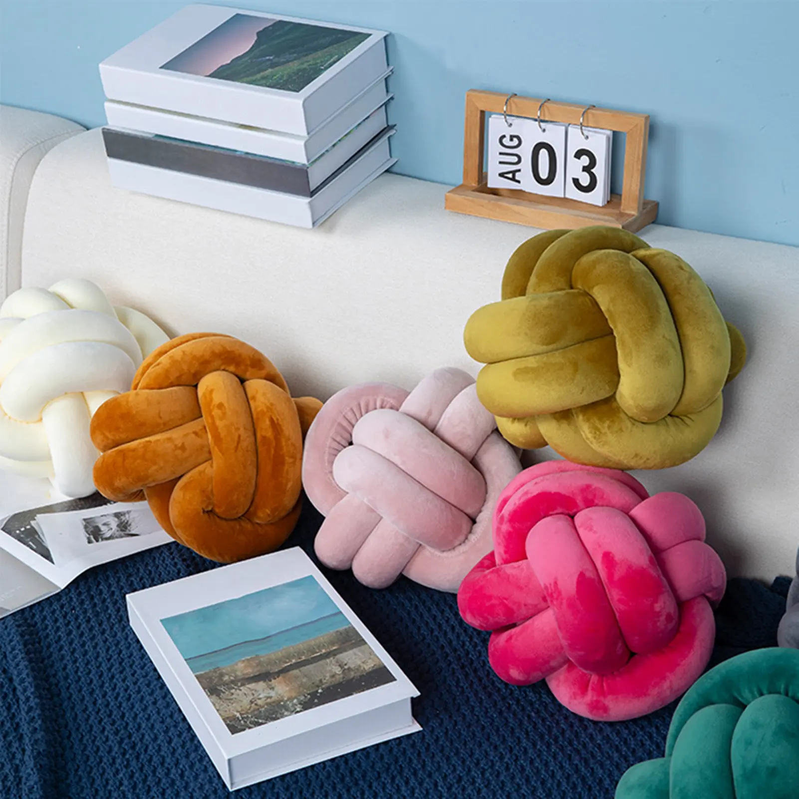Pillow Manual Braided Knot Solid Color Round Ball Shape Plush Elastic Sleeping Companion Sofa Couch Decoration Throw Pillow Photography Cushion