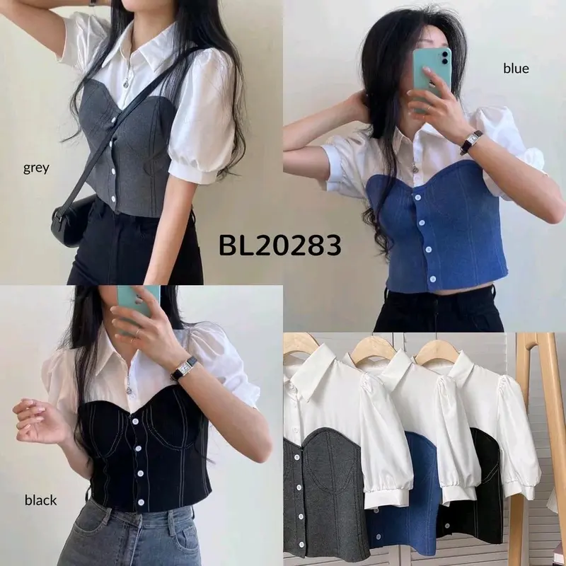 INSEN - DAHYUN BLOUSE 2IN1 MIX HORNET / ATASAN BLOUSE CROP WANITA 4