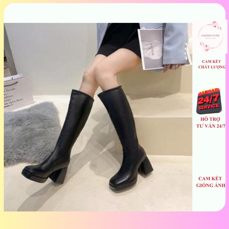Bốt đùi độn đế tăng chiều cao thời trang 8.5cm (FULL BOX), Boots đùi nữ da siêu tôn dáng -Bốt big size chất liệu da lót lông siêu ấm MSP 1669 (form to lùi 1 size) boot cổ cao Shoes GiàY Jean Len