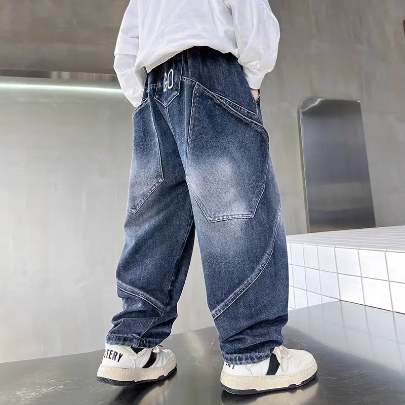 Quần Jean Dáng Xuông Đứng Hoạ Tiết Chữ GO Cho Bé Trai - Chất Jean Đứng Fom, Cạp Chun đồ  đi đám cưới 13 tuổi bò boy phố trẻ em 1