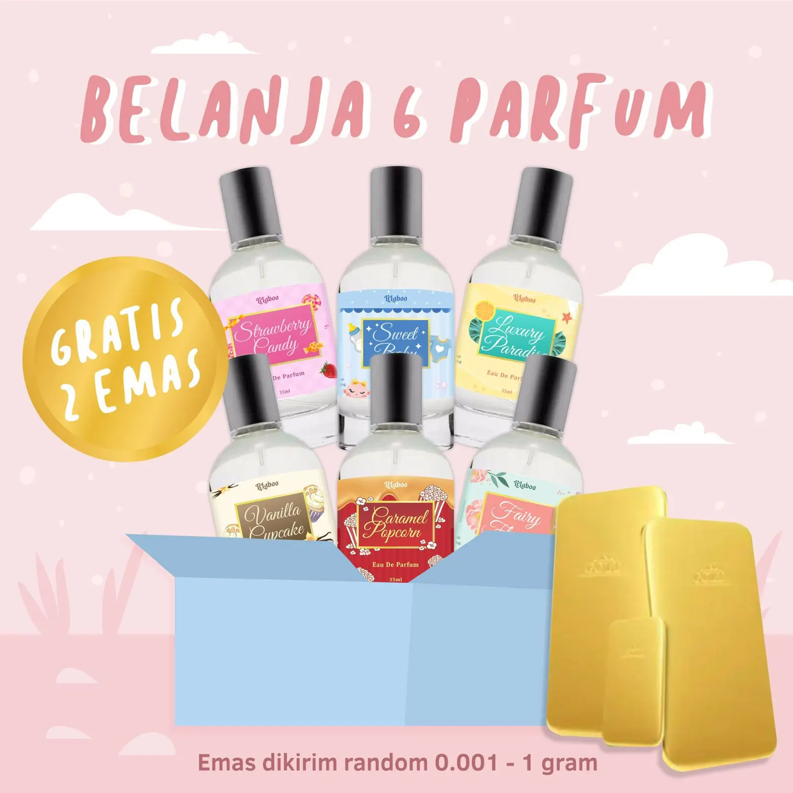 Lucky - 6 Botol Parfum LiLaboo + 2 pcs LM