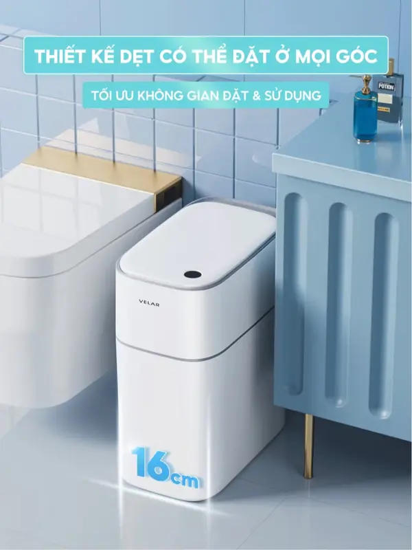 Thùng rác nắp mở cảm ứng Velar tự căng túi rác chống mùi chống nước cho phòng khách nhà bếp nhà vệ sinh - VELAR16 Đựng Rác Đồng 7