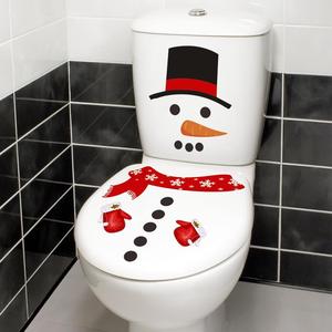 Pegatina para inodoro con diseño de muñeco de nieve, 1 Set de calcomanía autoadhesiva para tapa de inodoro con temática navideña, Pegatina de decoración para baño, Suministros de decoración navideña