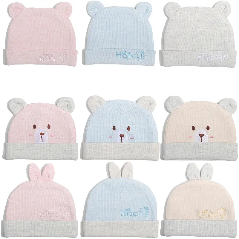 Cute Cartoon Bear Ear Baby Hat Newborn Beanie Cotton Soft Elastic Baby Cap for Girls Boy Hats Newborn Photography Props Infant Bonnet Accessories
