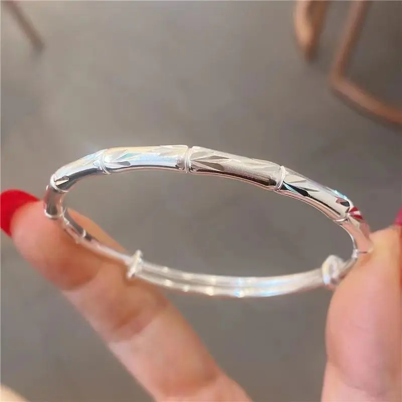 New Bamboo S999 Silver Bracelet Open Female Ethnic Style Special-Interest Design High Temperament High Sense Young Bracelet