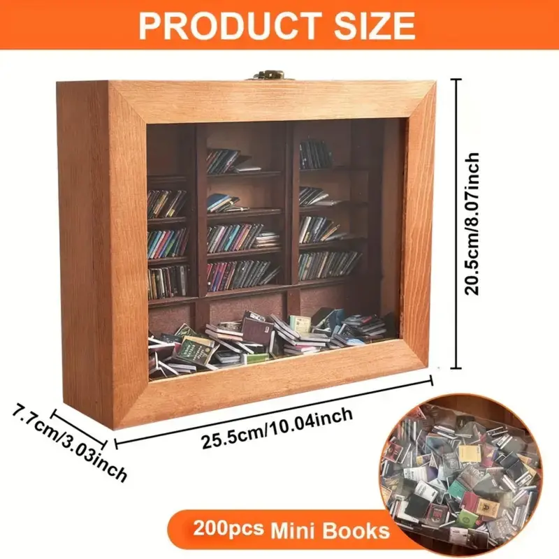 Wooden Book Shelf with 200pcs Miniature Books, 1 Count Decorative Bookshelf Statue, Home Decor for Book Lovers, Miniature Library, Office Decor Mini Bookshelf 1