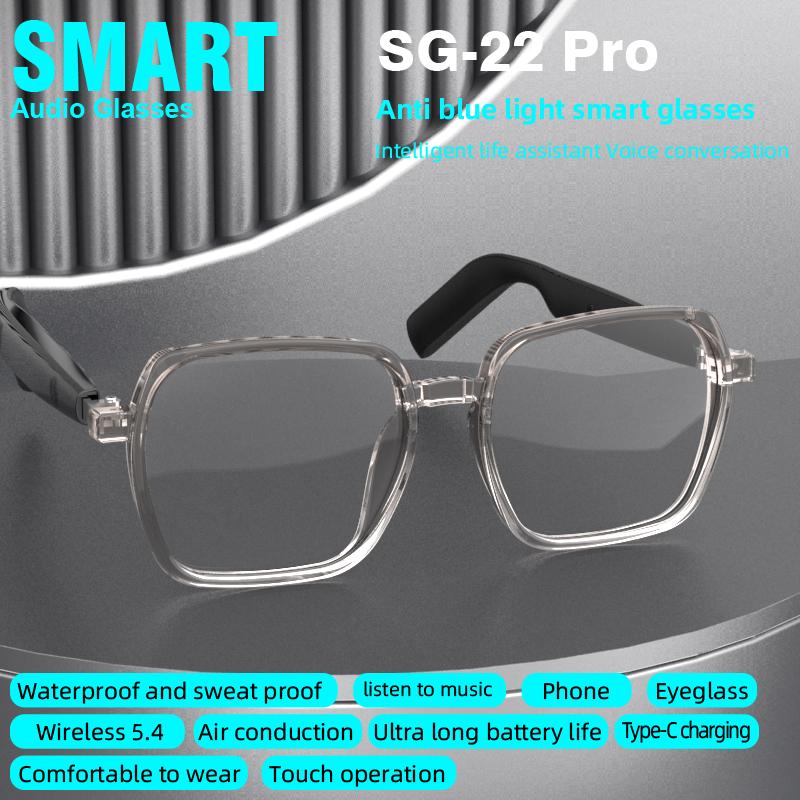 SG22 Smart Glasses, Blue Light Blocking, Fashion Transparent Frame, 8-Hour Music Playback, Unisex Daily Wear 80+80mAh Bettary - Image 3