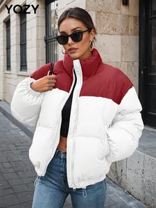 YOZY Women's Colorblock Pocket Zip Up Drawstring Winter Coat, Casual Pocket Long Sleeve Warm Outwear, Women's Clothing for Fall & Winter