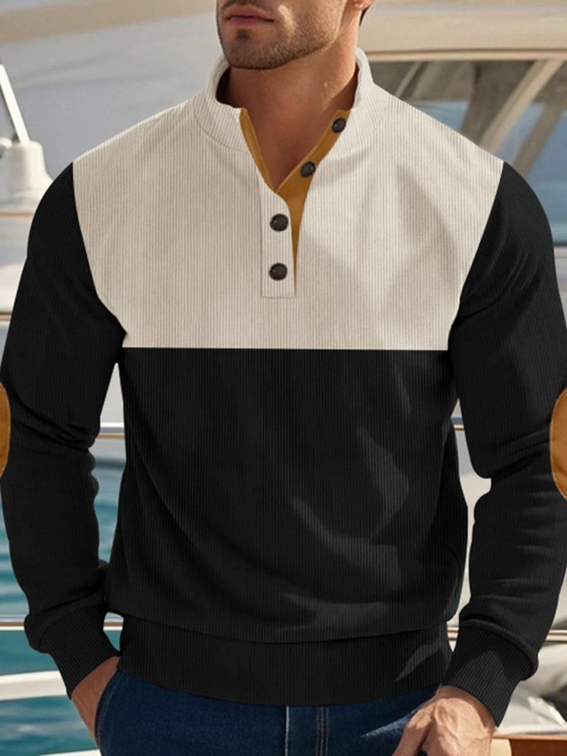 Product Introduction of Men's Regular Fit Solid Color Half Button Stand Collar Sweatshirt, Casual Long Sleeve Pullover for Fall & Winter, Men's Clothes for Daily Wear 3