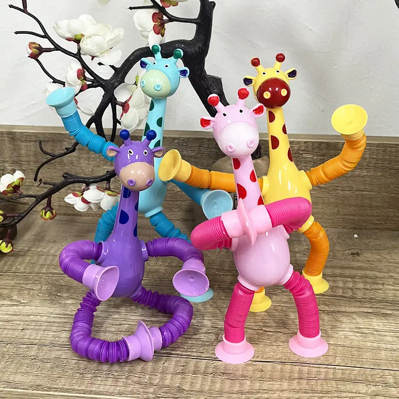 Children Suction Cup Giraffe Toys Pop Tubes Stress Relief Telescopic Giraffe Toy Sensory Bellows Toys Anti-stress Squeeze Toy