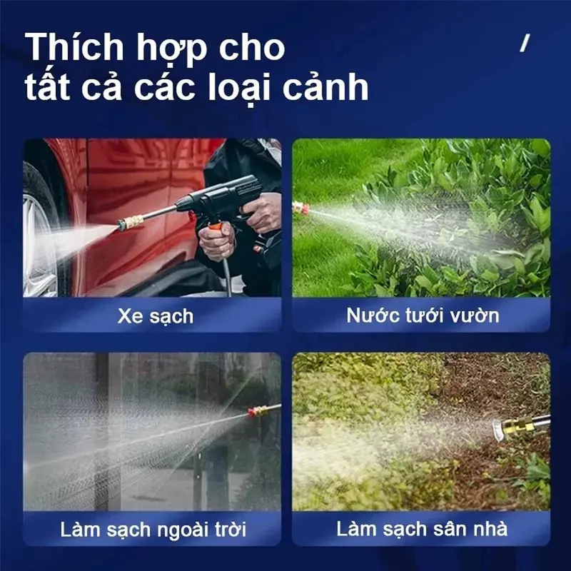 Máy rửa xe cầm tay bằng pin, 2 pin 10 Cell, máy rửa xe dùng cho gia đình có chế độ phun sương tạo bọt tuyết, xịt rửa sân vườn 1