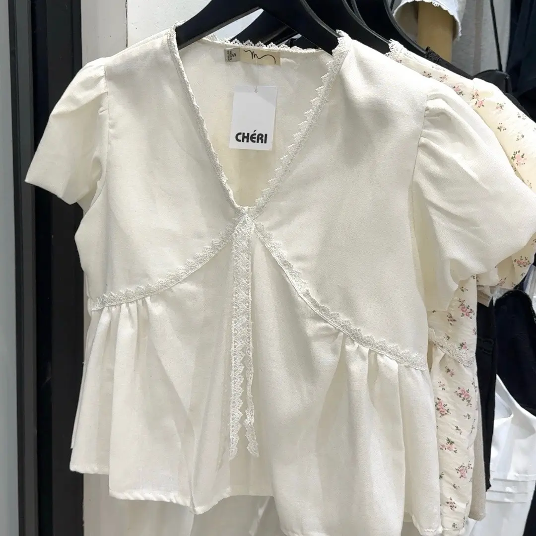 Áo Babydoll Nữ Viền Ren Tay Bồng - Loli Top