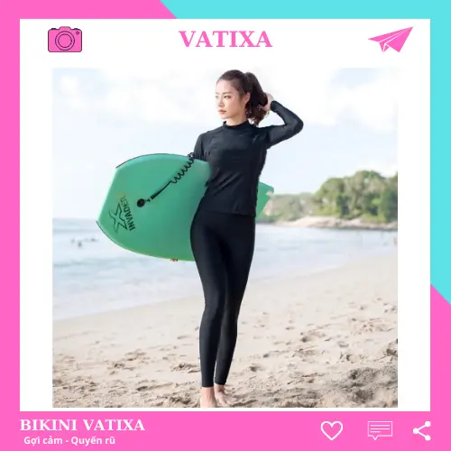 Bikini đồ bơi nữ kín đáo tay dài quần dài che nắng màu đen VATIXA BKN136 0