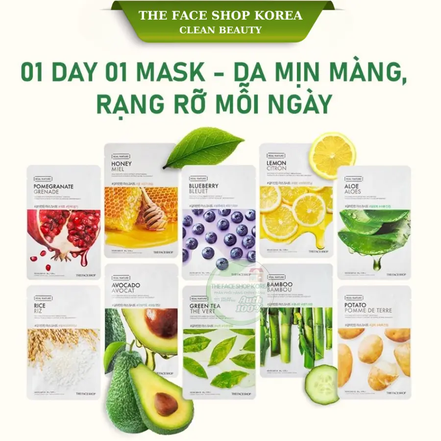 Mặt Nạ Cấp Ẩm Dưỡng Da The Face Shop Real Nature Mask Sheet 20g (Mix các loại)