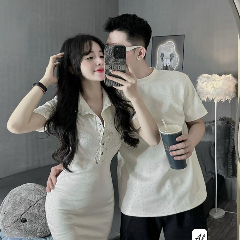Áo đôi nam nữ đính đá xinh 2 size s và m 3