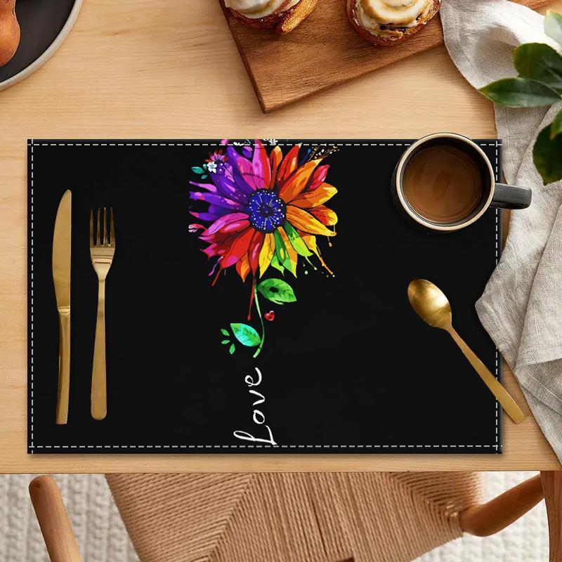 Product Introduction of Floral Pattern Place Mat, 1/4/6/8/12pcs Colorful Art Design Placemat, Elegant Tabletop Accent for Home Kitchen Dining Room 0