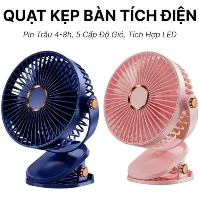 Live Quạt Mini Kẹp Bàn Cầm Tay Tích Điện Pin Sạc 5 Tốc Độ Gió Xoay Linh Hoạt 360 Độ