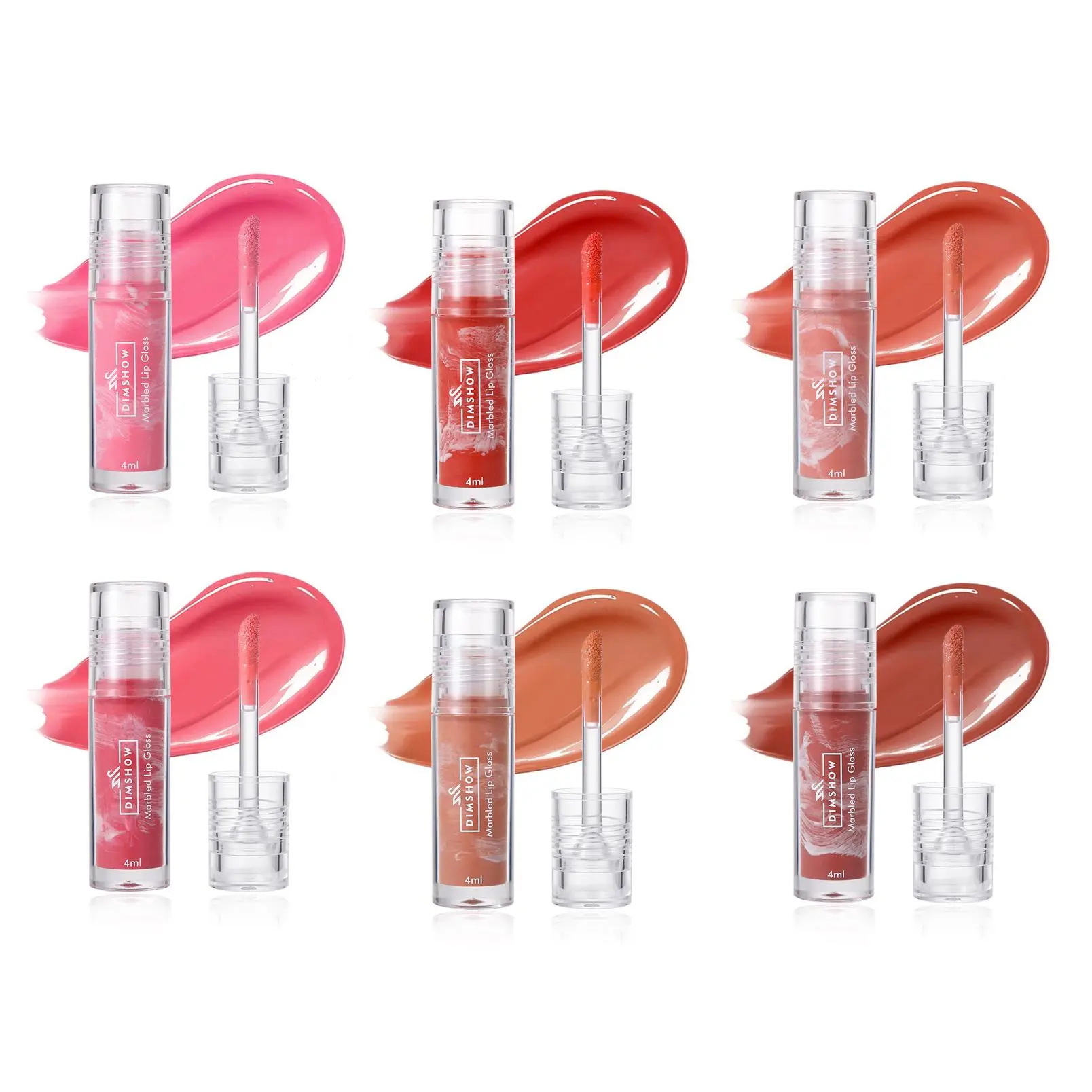 Marble Grain Lip Gloss, 6 Counts/set Long Lasting Moisturizing Lip Gloss, Glossy Lip Glaze, Plumping Lip Oil for Girls & Women