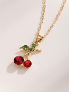 1 Pieza Collar Elegante para Mujer con Diseño de Cereza, Collar con Colgante Lindo y Moderno, Joyería de Moda para Uso Diario y Decoración de Fiestas como Regalo para Mujeres Sin Caja