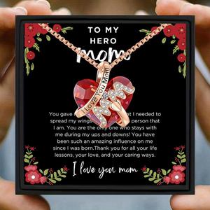 To My Hero Pendant Necklace with Gift Card & Box, 1 Set Letter Design Rhinestone Decor Pendant Necklace, Gift for Mom, Birthday Gift Ideas