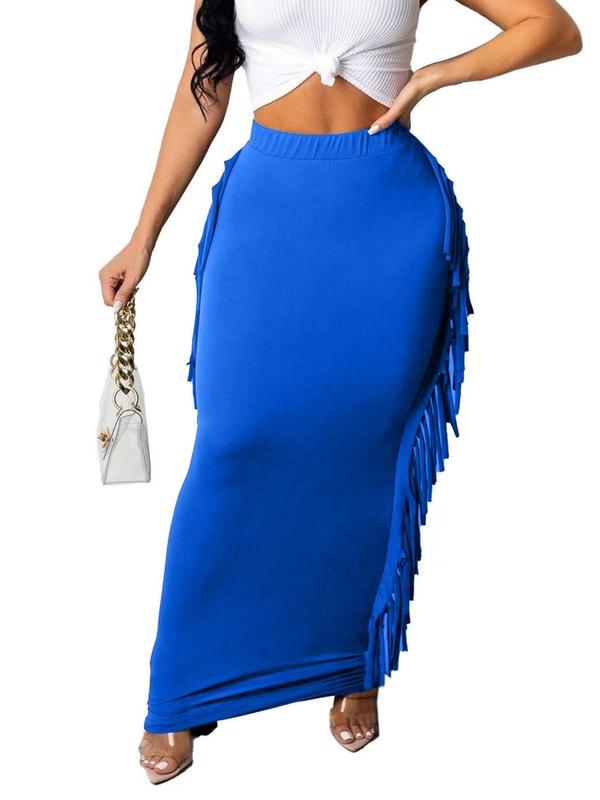 Women's Fringe Trim High Waist Pencil Skirt, Elegant Comfortable Fabric Solid Color Skirt for Party Evening Formal Occasions, Ladies Summer Clothing, Womenswear 2