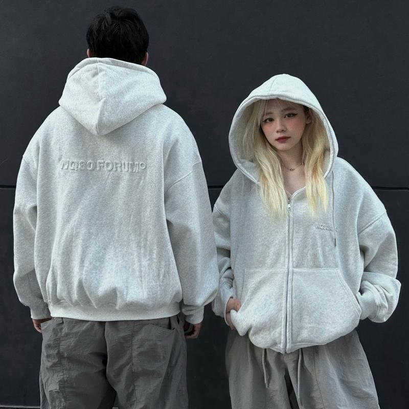 Áo Khoác Hoodie Zip Boxy Chữ Dập Nổi NQ30FORUM Form Rộng Nam Nữ Unisex